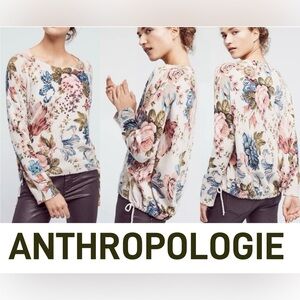 Anthropologie Angel of the North Floral Sweater XS Wool Cotton Cashmere Feminine